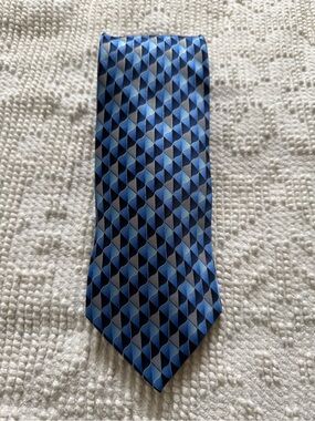 John Ashford Blue Geometric Silk Tie with Navy & Light Blue Accents